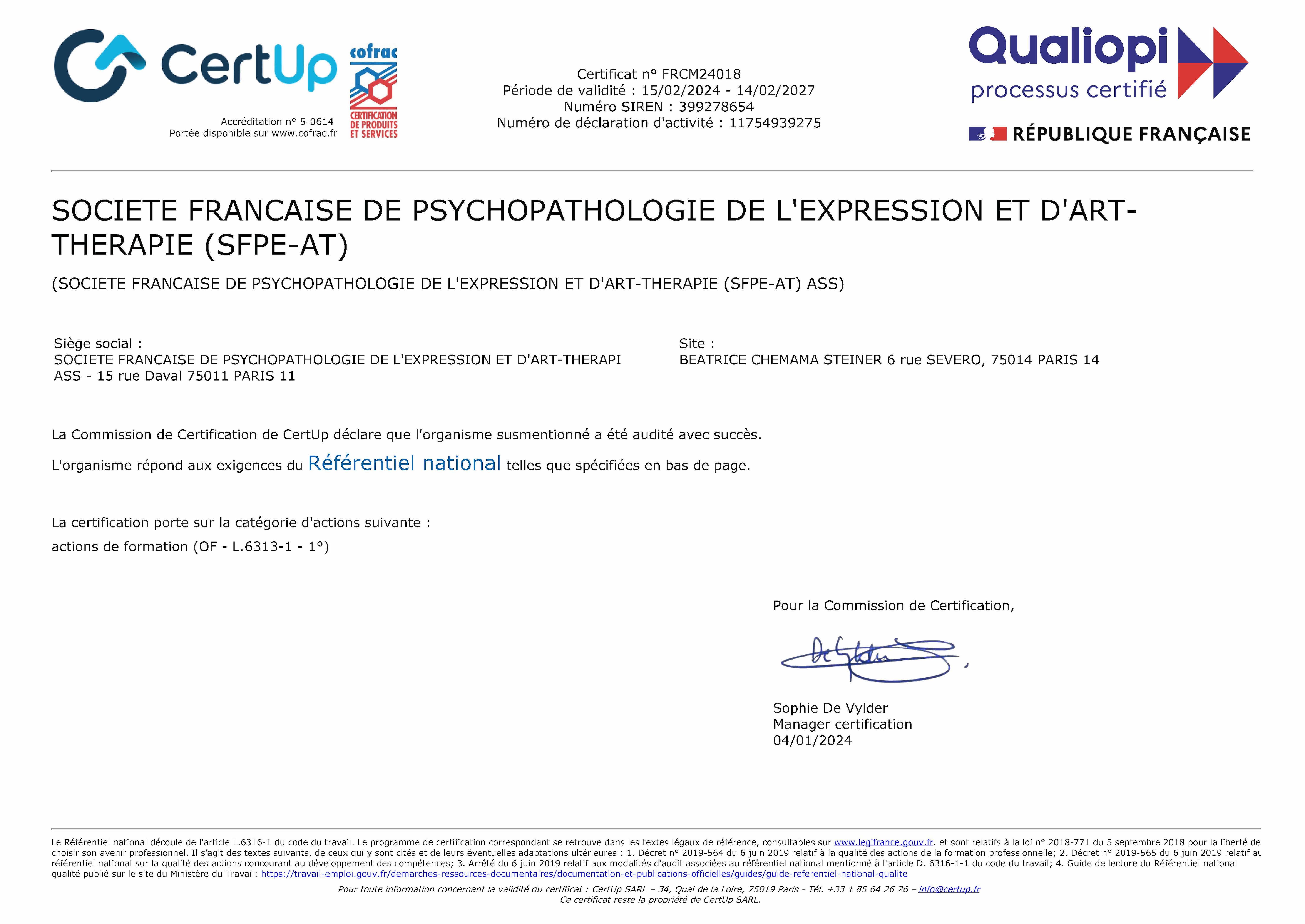 Certification Qualiopi de la SFPE-AT